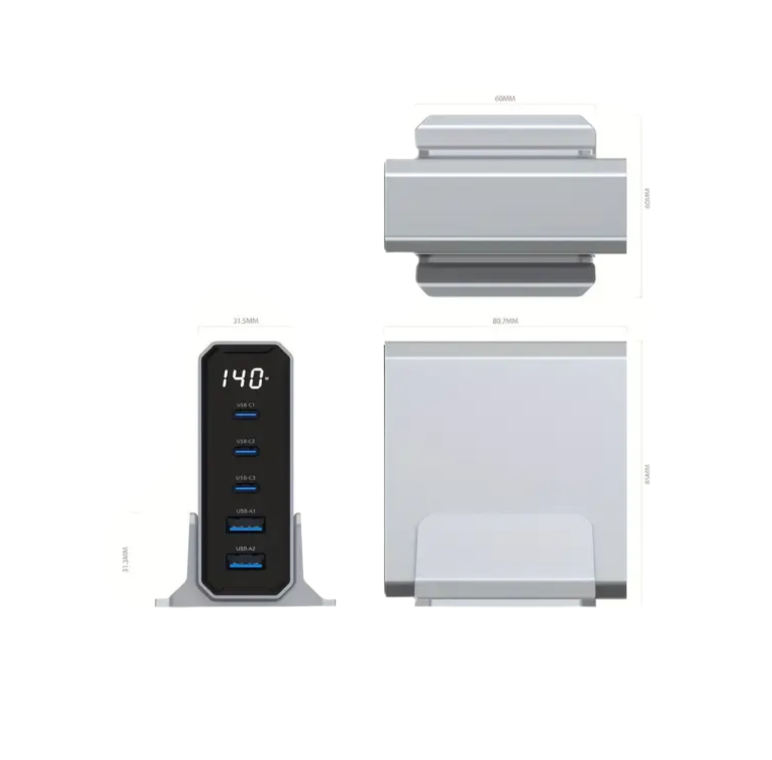 140W USB-C Ladestation mit Display
5-Port