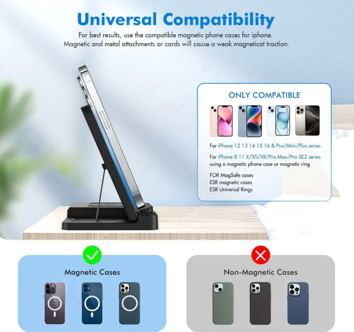 3-in-1 Wireless Ladestation für Smartphone, Smartwatch & Kopfhörer